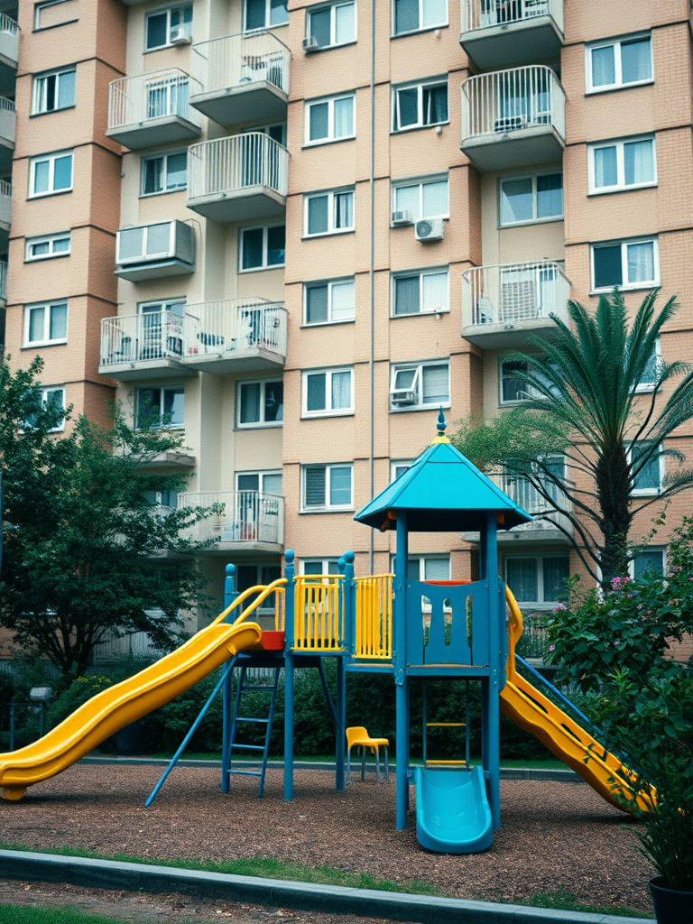 apartment building with a nice playground